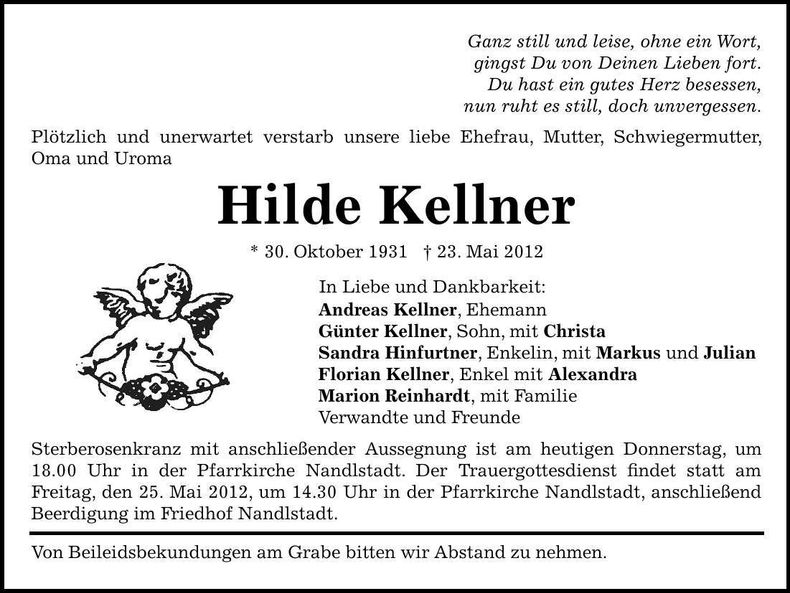 Traueranzeige Hilde Kellner