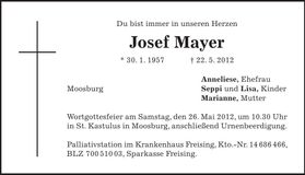 Traueranzeige Josef Mayer