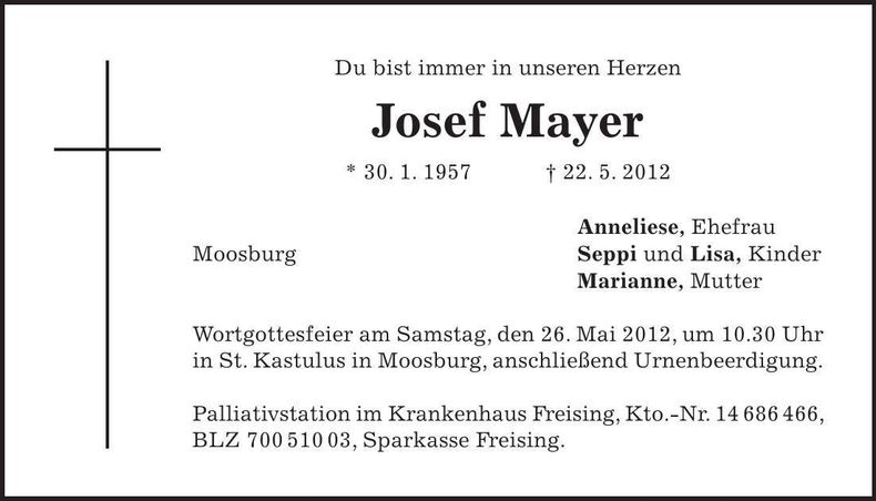 Traueranzeige Josef Mayer