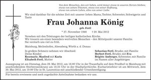 Traueranzeige Johanna König
