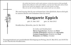 Traueranzeige Margarete Eppich