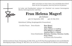 Traueranzeige Helena Magerl
