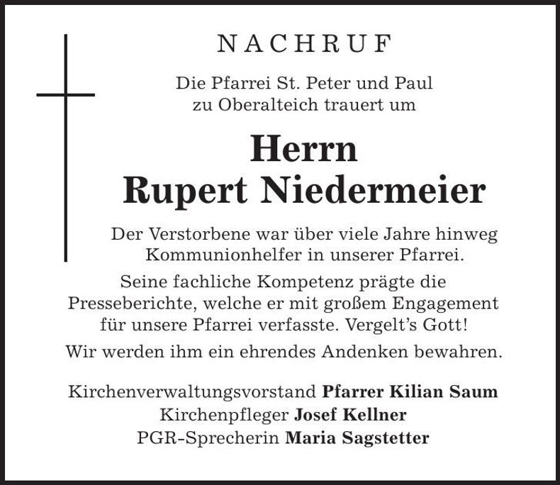 Traueranzeige Rupert Niedermeier