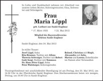 Traueranzeige Maria Lippl