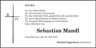 Traueranzeige Sebastian Mandl