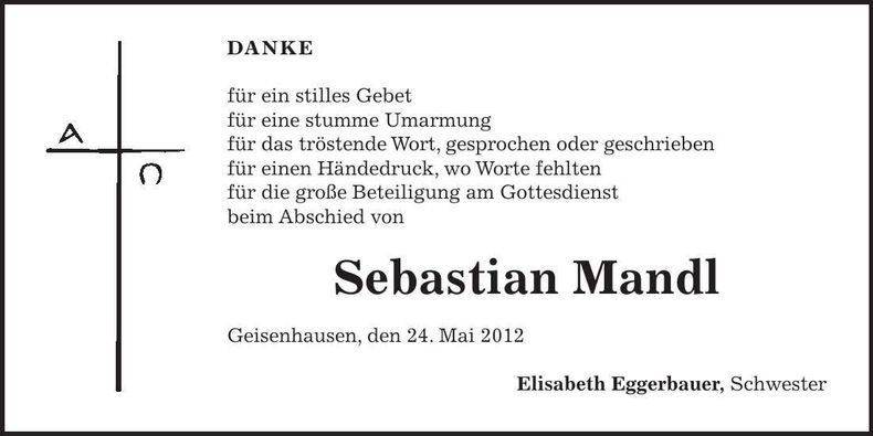 Traueranzeige Sebastian Mandl