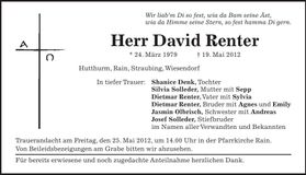 Traueranzeige David Renter