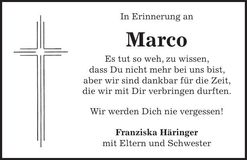 Traueranzeige Marco Gangkofner
