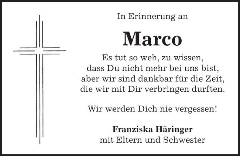 Traueranzeige Marco Gangkofner