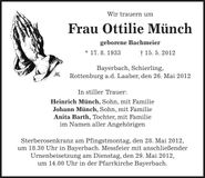Traueranzeige Ottilie Münch