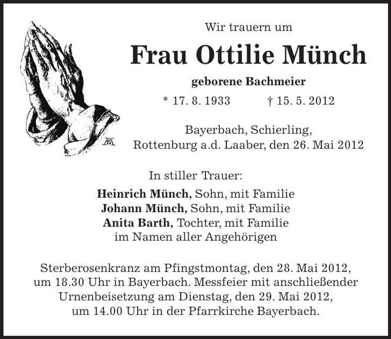 Traueranzeige Ottilie Münch