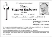 Traueranzeige Siegbert Kasbauer