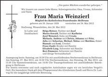 Traueranzeige Maria Weinzierl