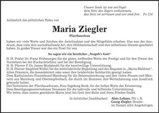 Traueranzeige Maria Ziegler