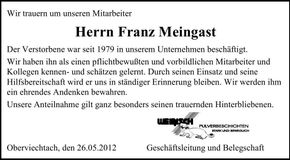 Traueranzeige Franz Meingast