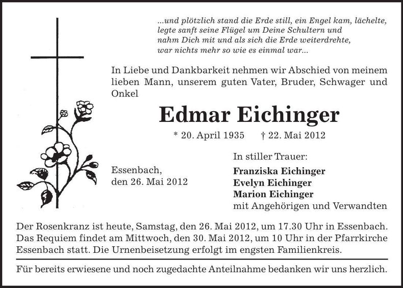 Traueranzeige Edmar Eichinger