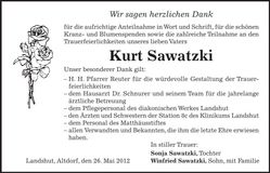 Traueranzeige Kurt Sawatzki