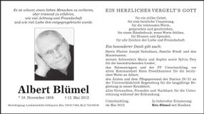 Traueranzeige Albert Blümel