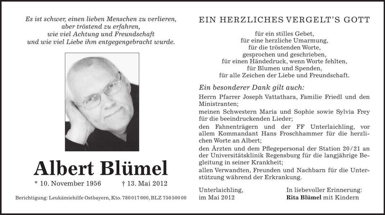 Traueranzeige Albert Blümel