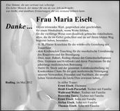 Traueranzeige Maria Eiselt