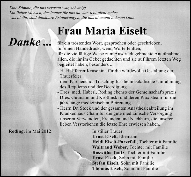 Traueranzeige Maria Eiselt