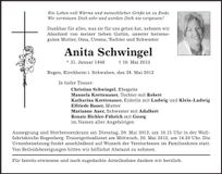 Traueranzeige Anita Schwingel