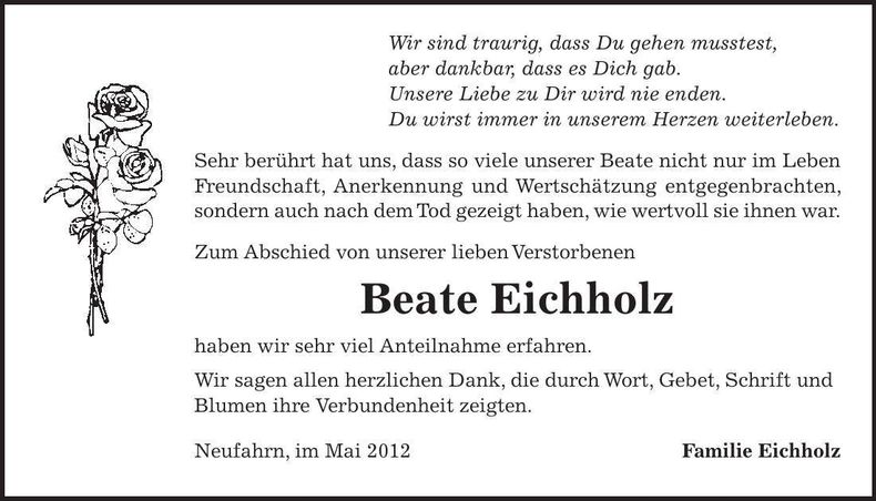 Traueranzeige Beate Eichholz