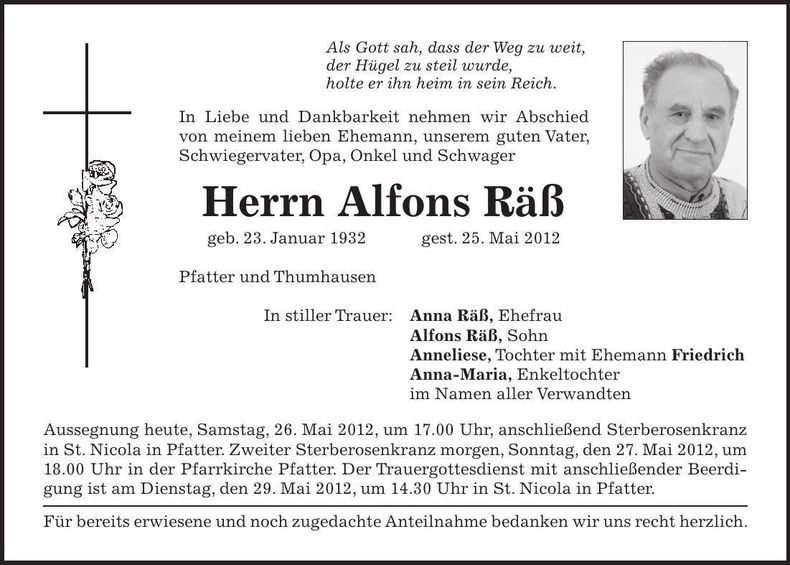 Traueranzeige Anna Räß