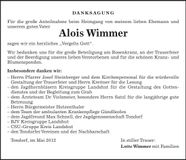 Traueranzeige Alois Wimmer