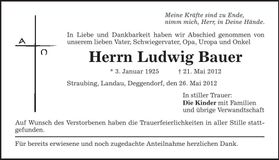 Traueranzeige Ludwig Bauer