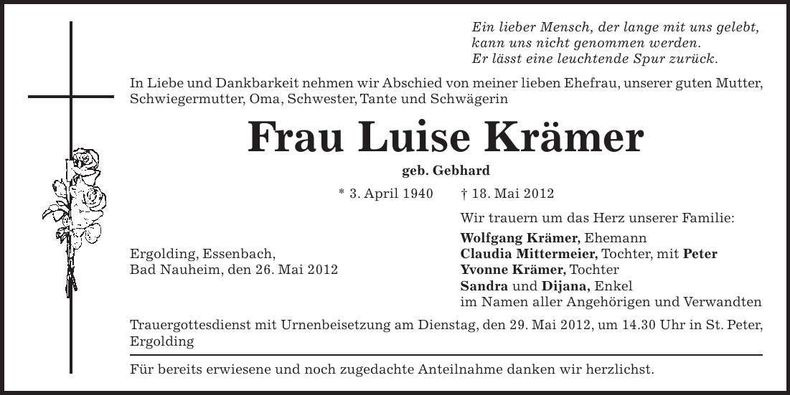 Traueranzeige Luise Krämer