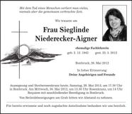 Traueranzeige Sieglinde Niederecker-Aigner