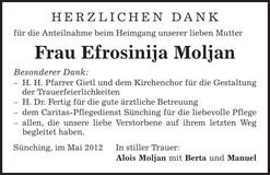 Traueranzeige Efrosinija Moljan