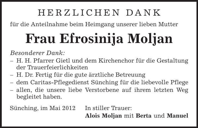Traueranzeige Efrosinija Moljan