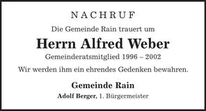 Traueranzeige Alfred Weber