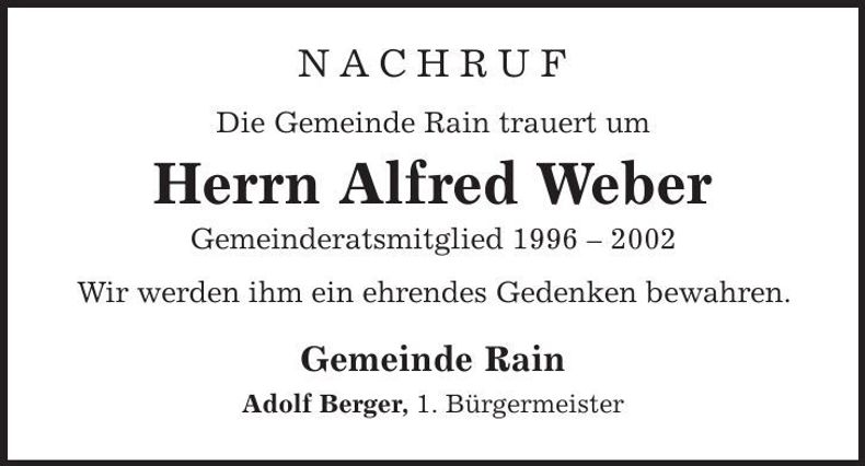 Traueranzeige Alfred Weber