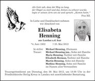 Traueranzeige Elisabeta Henning
