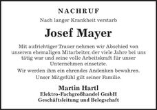 Traueranzeige Josef Mayer