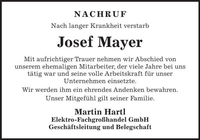 Traueranzeige Josef Mayer