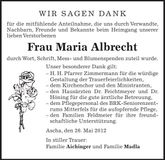 Traueranzeige Maria Albrecht