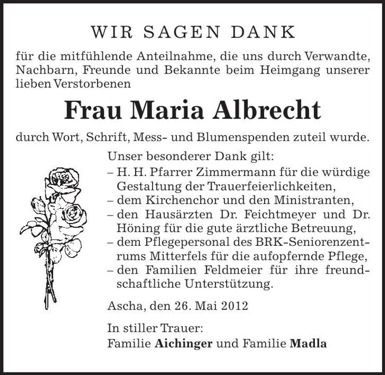 Traueranzeige Maria Albrecht