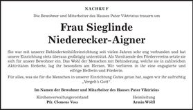 Traueranzeige Sieglinde Niederecker-Aigner