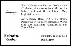 Traueranzeige Katharina Gruber
