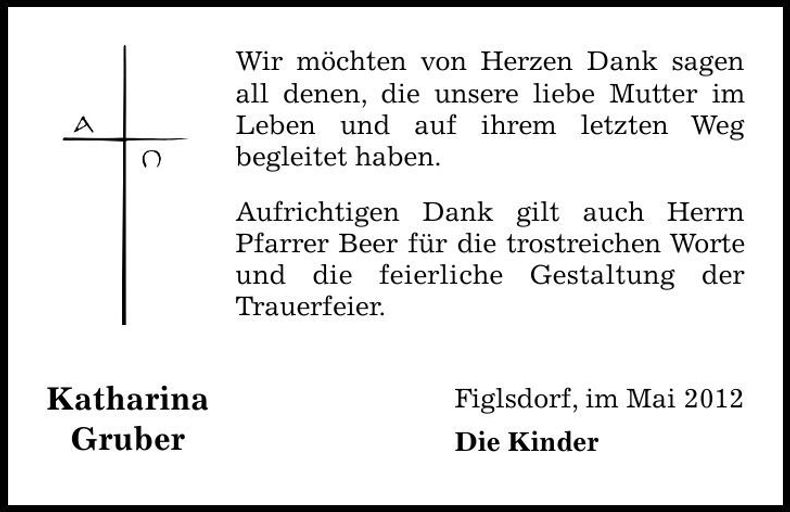 Traueranzeige Katharina Gruber