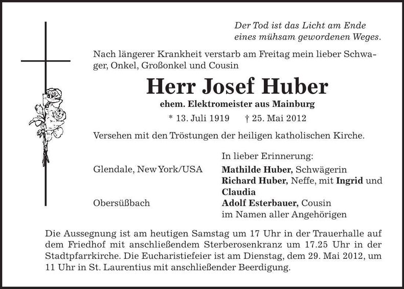 Traueranzeige Josef Huber