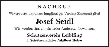 Traueranzeige Josef Seidl