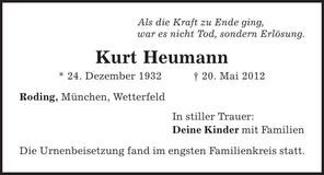 Traueranzeige Kurt Heumann