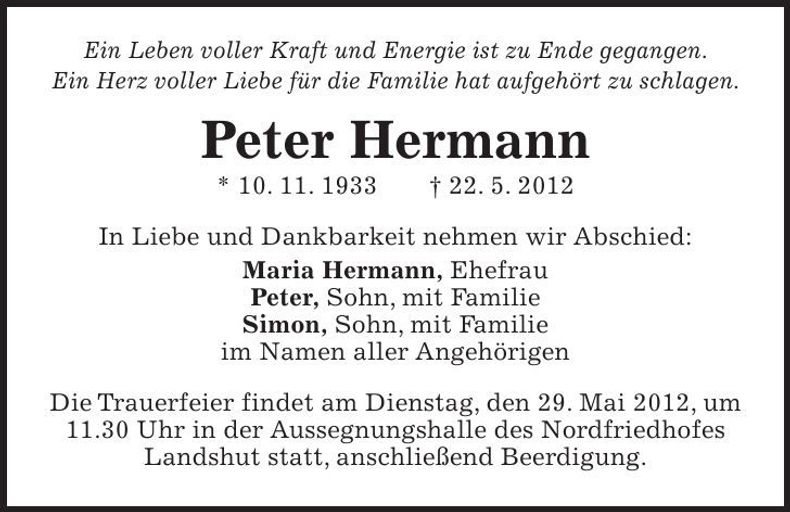 Traueranzeige Peter Hermann