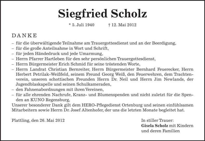 Traueranzeige Siegfried Scholz