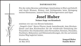 Traueranzeige Josef Huber
